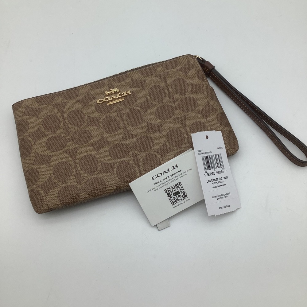 Coach Signatre Wristlet Wallet Brown Monogram Gold Tone NWT